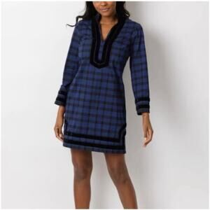 Sail to sable tartan plaid velvet trim mini tunic dress medium